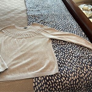 Talbots Light Gray Fair Isle Crew Neck Sweater - 100% COTTON